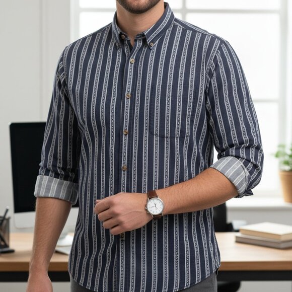 Mens Perry Ellis Purple Pattern Dress Shirt Business Casual Style - Picture 1 of 5